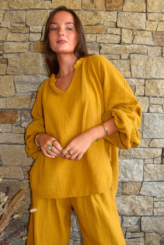 Santos Cushion Cotton Heathcliff Blouse Tumeric